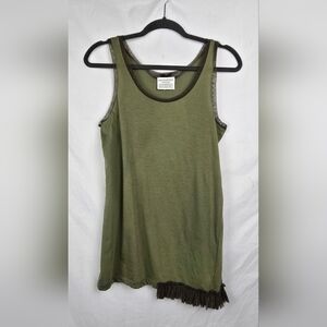 Antipast Japan Olive Green Lace Trim Ruffled Hem Japanese Made Tank Top sz 2